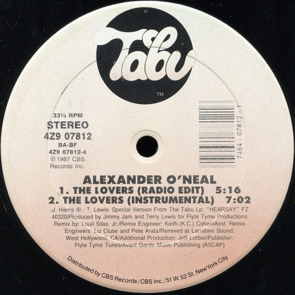 Alexander O'Neal - The Lovers (Special 12" Mixes) | Tabu Records (4Z9 07812) - 4