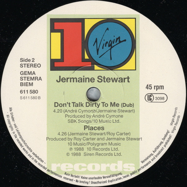 Jermaine Stewart - Don't Talk Dirty To Me (Extended Mix) | 10 Records (611 580) - 4 Jermaine Stewart - Don't Talk Dirty To Me (Extended Mix) | 10 Records (611 580) - 4