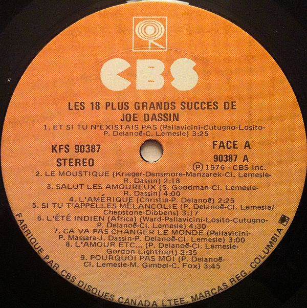Joe Dassin - Les 18 Plus Grands Succès De Joe Dassin | CBS (KFS-90387) - 3 Joe Dassin - Les 18 Plus Grands Succès De Joe Dassin | CBS (KFS-90387) - 3