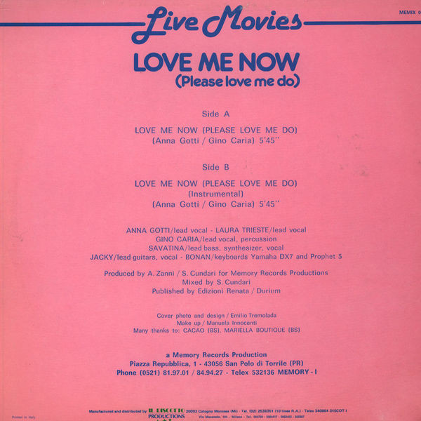 Live Movies - Love Me Now (Please Love Me Do) | Memory Records (MEMIX 026) - 2