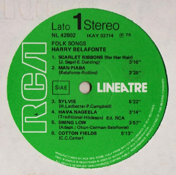 Harry Belafonte - Folk Songs | RCA (NL 42802) - 3