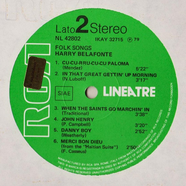 Harry Belafonte - Folk Songs | RCA (NL 42802) - 4