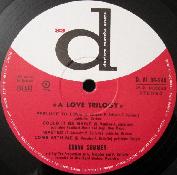 Donna Summer - A Love Trilogy | Durium (D. AI. 30248) - 4