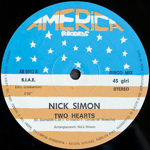Nick Simon - You Are Mine / Two Hearts | America Records (AR 0513) - 3