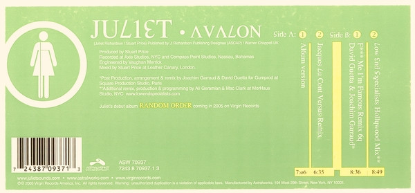 Juliet - Avalon | Astralwerks (ASW 70937) - 4 Juliet - Avalon | Astralwerks (ASW 70937) - 4