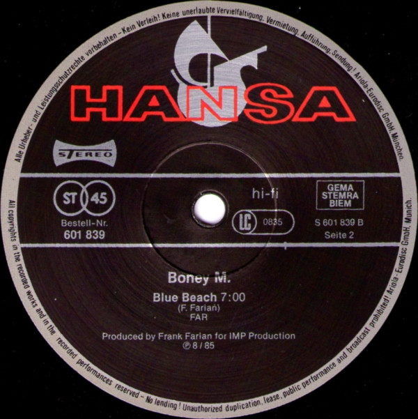 Boney M. Featuring Bobby Farrell - Young, Free And Single (Special Extended Club-Mix) | Hansa (601 839) - 4