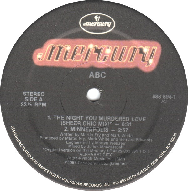 ABC Featuring Contessa Lady V - The Night You Murdered Love | Mercury (888 894-1) - 2