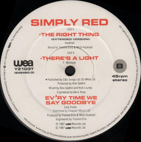 Simply Red - The Right Thing | WEA (YZ 103T) - 4