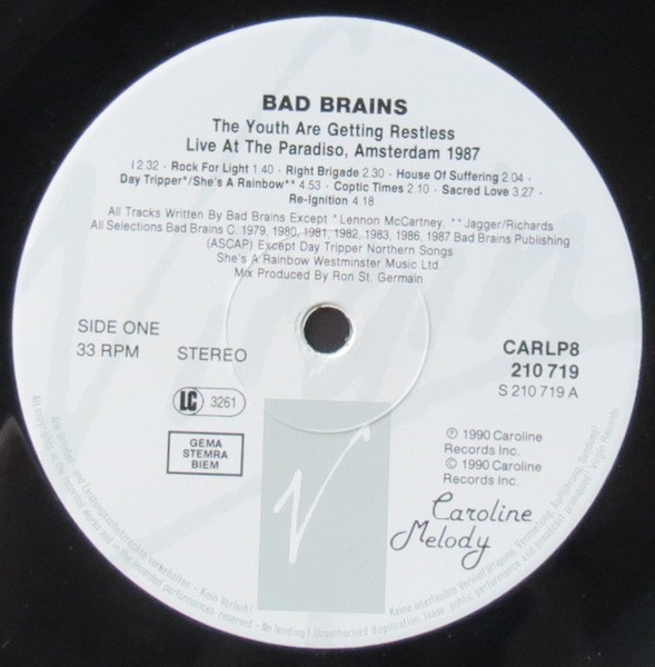 Bad Brains - The Youth Are Getting Restless (Live At The Paradiso, Amsterdam 1987) | Caroline Records (CARLP8) - 3