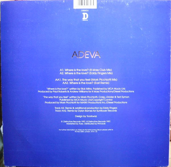 Adeva - Where Is The Love? / The Way That You Feel | Distinct'ive Records (DISNT31) - 2 Adeva - Where Is The Love? / The Way That You Feel | Distinct'ive Records (DISNT31) - 2