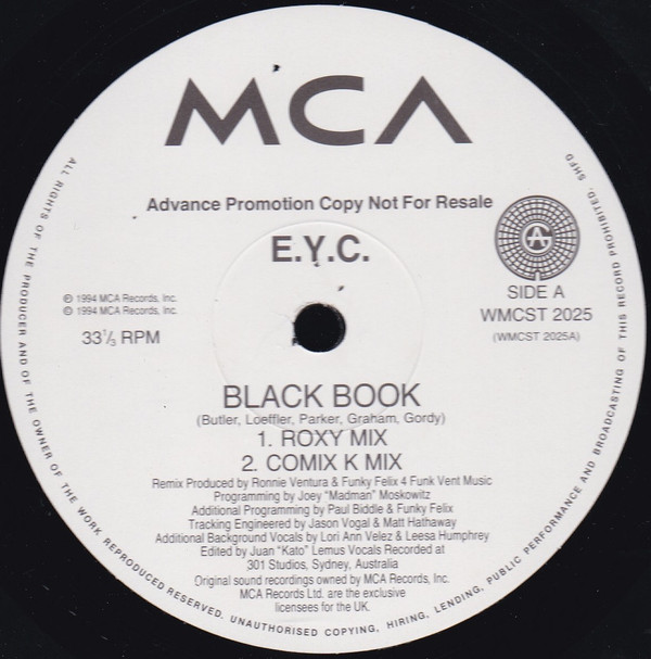 E.Y.C. - Black Book/One More Chance (Mixes) | Gasoline Alley Records (WMCST 2025)