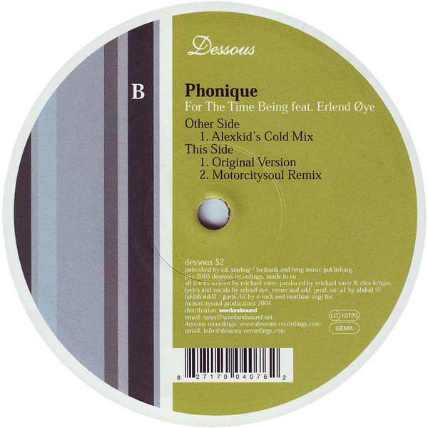 Phonique Feat. Erlend Øye - For The Time Being | Dessous Recordings (dessous 52) - main Phonique Feat. Erlend Øye - For The Time Being | Dessous Recordings (dessous 52) - main