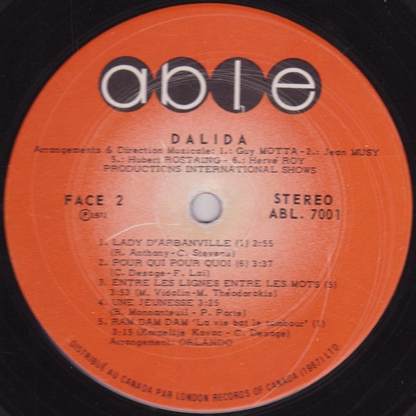 Dalida - Dalida | Able (ABL 7001) - 4 Dalida - Dalida | Able (ABL 7001) - 4