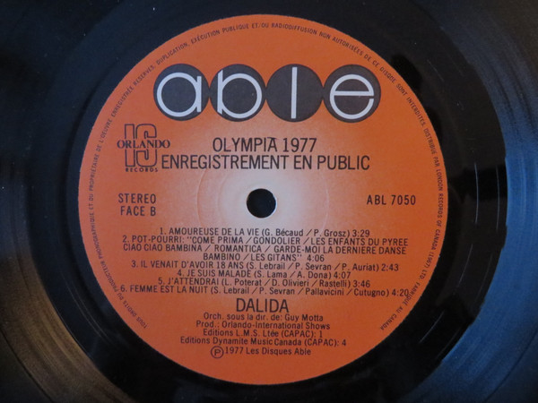 Dalida - Olympia 77 - Enregistré En Public | Able (ABL-7050) - 5 Dalida - Olympia 77 - Enregistré En Public | Able (ABL-7050) - 5
