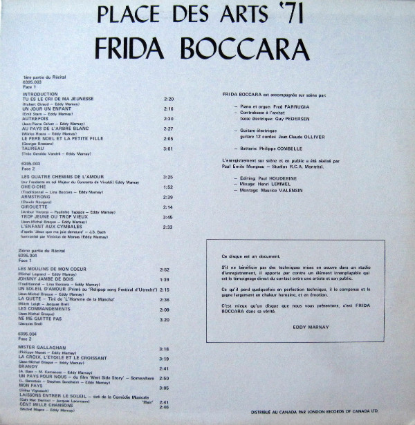 Frida Boccara - Place Des Arts '71 | Philips (6622.006) - 3