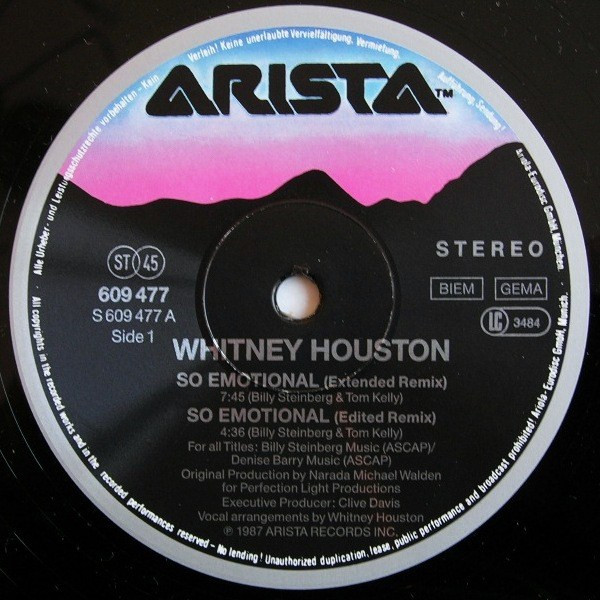 Whitney - So Emotional | Arista (609 477) - 3