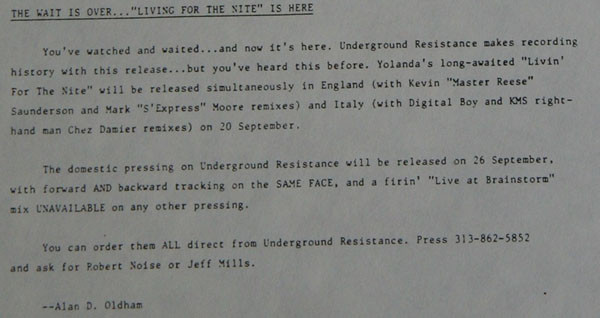 Underground Resistance w/ Yolanda Reynolds - Living For The Night (Remixes) | Underground Resistance (UR016) - 5