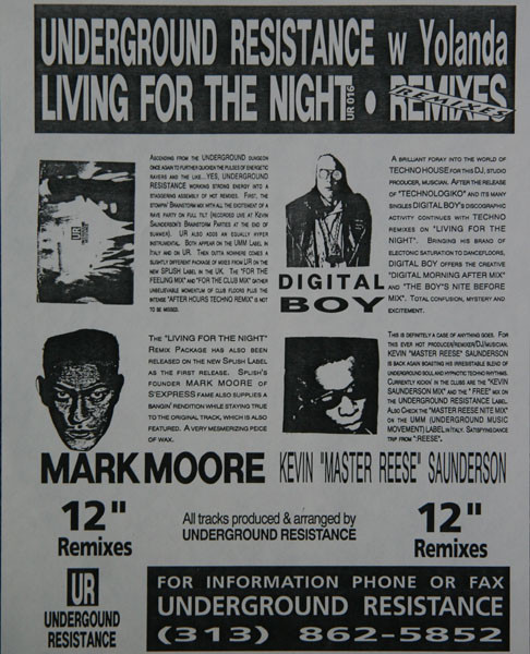 Underground Resistance w/ Yolanda Reynolds - Living For The Night (Remixes) | Underground Resistance (UR016) - 6