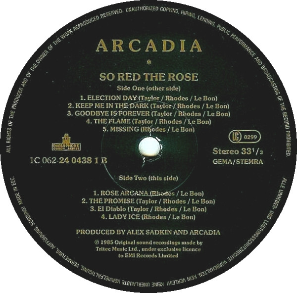 Arcadia - So Red The Rose | Parlophone Odeon Series (1C 062 24 0438 1) - 3