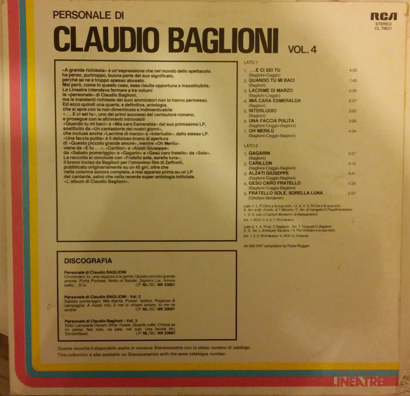 Claudio Baglioni - Personale Di Claudio Baglioni Vol. 4 | RCA (CL 70631) - 2