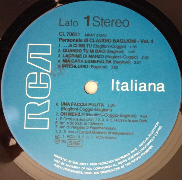 Claudio Baglioni - Personale Di Claudio Baglioni Vol. 4 | RCA (CL 70631) - 3