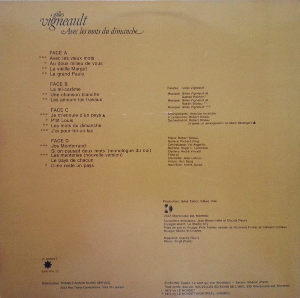 Gilles Vigneault - Avec Les Mots Du Dimanche | Le Nordet (GVN 1011/12) - 2 Gilles Vigneault - Avec Les Mots Du Dimanche | Le Nordet (GVN 1011/12) - 2
