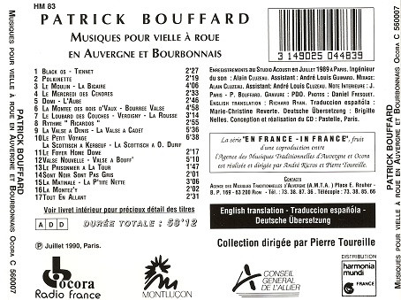 Patrick Bouffard - Musiques Pour Vielle À Roue En Auvergne Et Bourbonnais | Ocora (C 560007) - 2