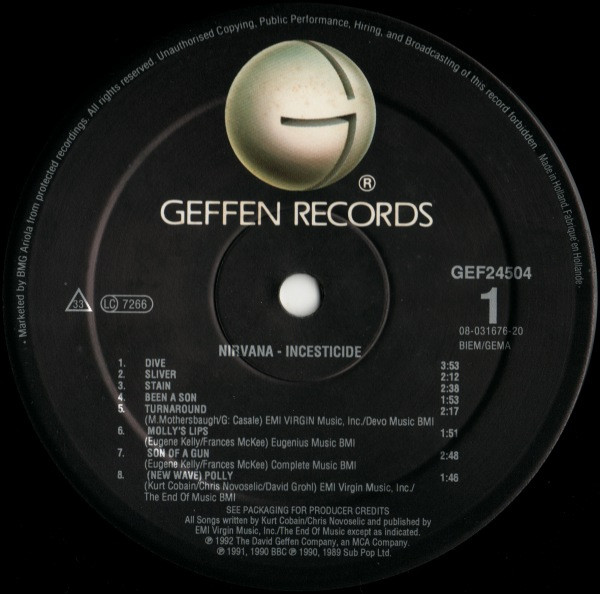 Nirvana - Incesticide | Geffen Records (GEF 24504) - 3 Nirvana - Incesticide | Geffen Records (GEF 24504) - 3