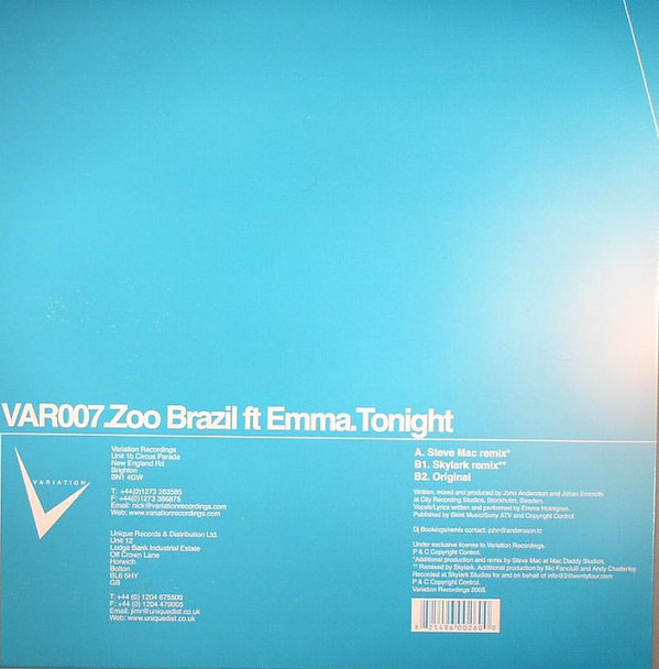 Zoo Brazil Ft Emma Holmgren - Tonight | Variation Recordings (VAR 007) - 2