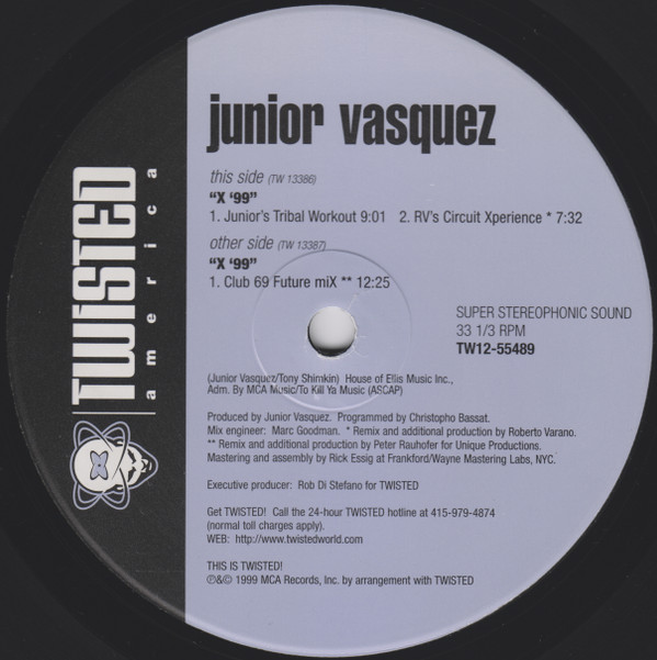 Junior Vasquez - X '99 | Twisted America Records (TW12-55489) - 3