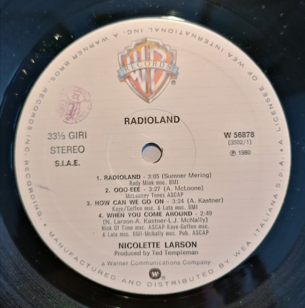 Nicolette Larson - Radioland | Warner Bros. Records (W 56878) - 3