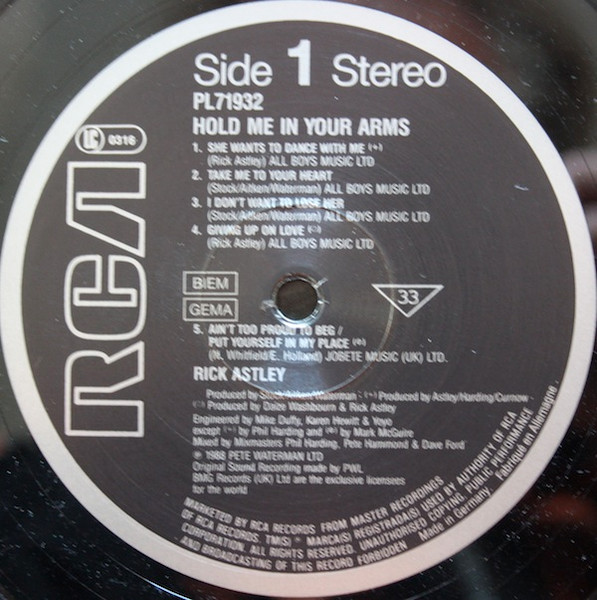 Rick Astley - Hold Me In Your Arms | RCA (PL71932) - 3