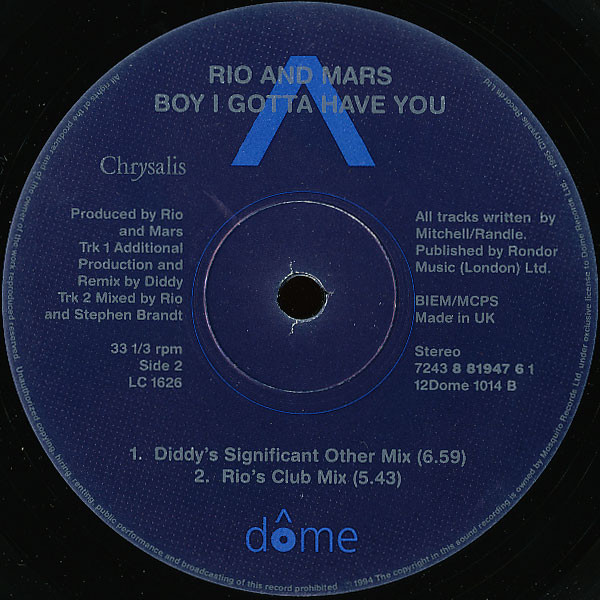 Rio & Mars - Boy I Gotta Have You | Chrysalis (7243 8 81947 6 1) - 4 Rio & Mars - Boy I Gotta Have You | Chrysalis (7243 8 81947 6 1) - 4