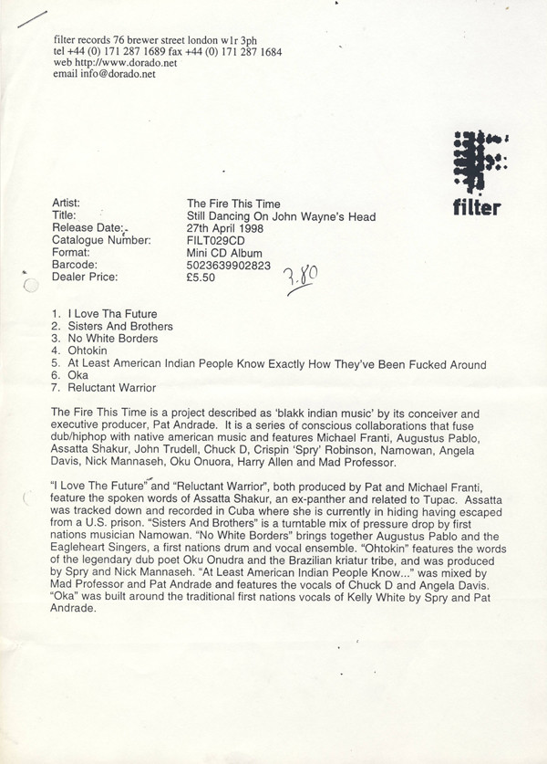 The Fire This Time - Still Dancing On John Wayne's Head | Filter (FILT 029CD) - 2