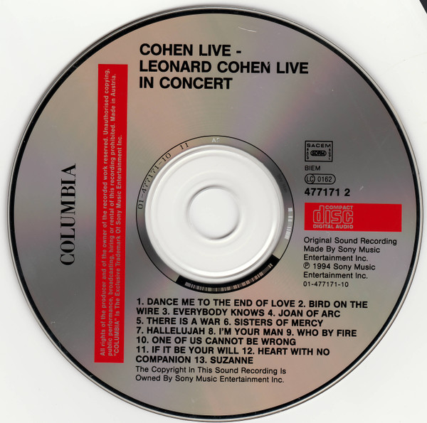 Leonard Cohen - Cohen Live - Leonard Cohen In Concert | Columbia (477171 2) - 3