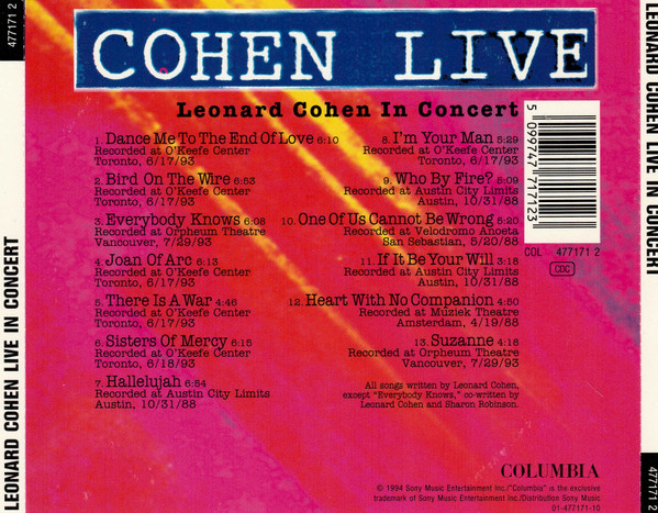 Leonard Cohen - Cohen Live - Leonard Cohen In Concert | Columbia (477171 2) - 2