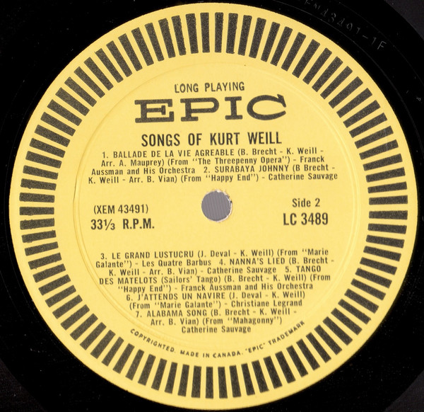 Catherine Sauvage With Christiane Legrand , Les Quatre Barbus And Yves Robert - Songs Of Kurt Weill | Epic (LC 3489) - 4 Catherine Sauvage With Christiane Legrand , Les Quatre Barbus And Yves Robert - Songs Of Kurt Weill | Epic (LC 3489) - 4
