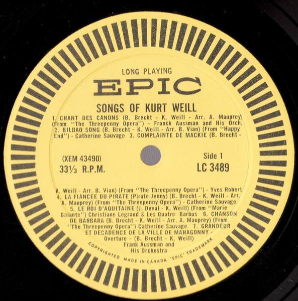 Catherine Sauvage With Christiane Legrand , Les Quatre Barbus And Yves Robert - Songs Of Kurt Weill | Epic (LC 3489) - 3 Catherine Sauvage With Christiane Legrand , Les Quatre Barbus And Yves Robert - Songs Of Kurt Weill | Epic (LC 3489) - 3