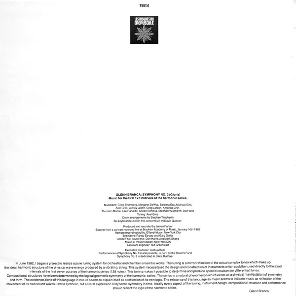 Glenn Branca - Symphony No. 3 (Gloria) | Les Disques Du Crépuscule (TWI 151) - 2