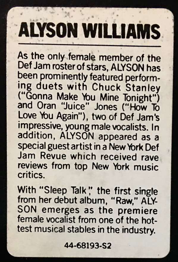 Alyson Williams - Sleep Talk | Def Jam Recordings (44 68193) - 4 Alyson Williams - Sleep Talk | Def Jam Recordings (44 68193) - 4
