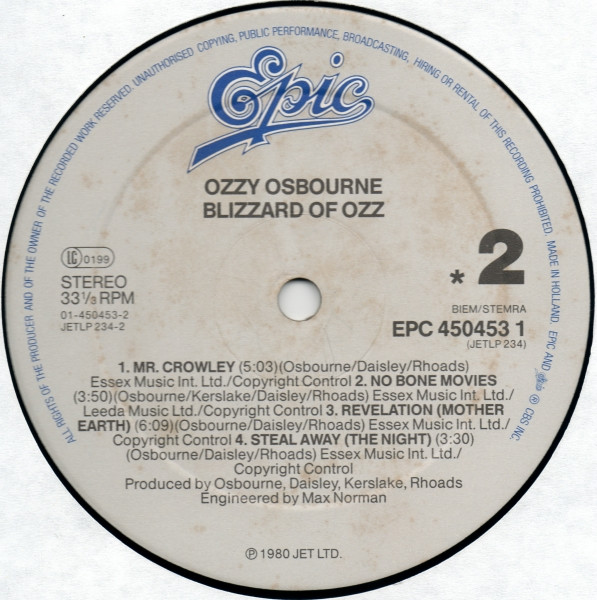 Ozzy Osbourne - Blizzard Of Ozz | Epic (EPC 450453 1) - 4 Ozzy Osbourne - Blizzard Of Ozz | Epic (EPC 450453 1) - 4