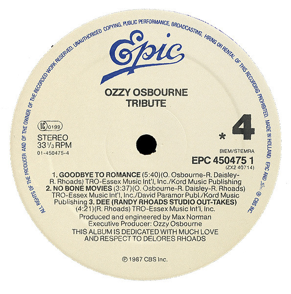 Ozzy Osbourne - Randy Rhoads Tribute | Epic (EPC 450475 1) - 10