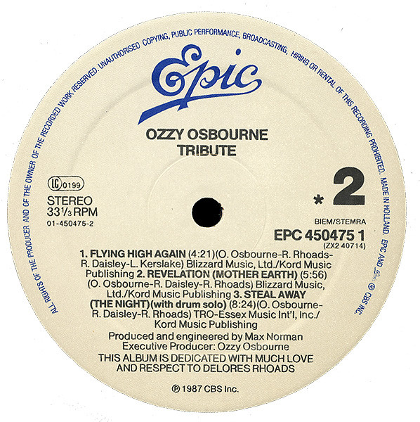 Ozzy Osbourne - Randy Rhoads Tribute | Epic (EPC 450475 1) - 8