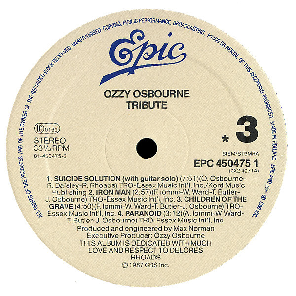 Ozzy Osbourne - Randy Rhoads Tribute | Epic (EPC 450475 1) - 9