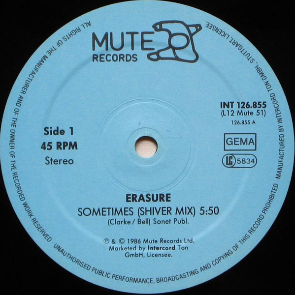 Erasure - Sometimes (Shiver Mix) | Mute (INT 126.855) - 3