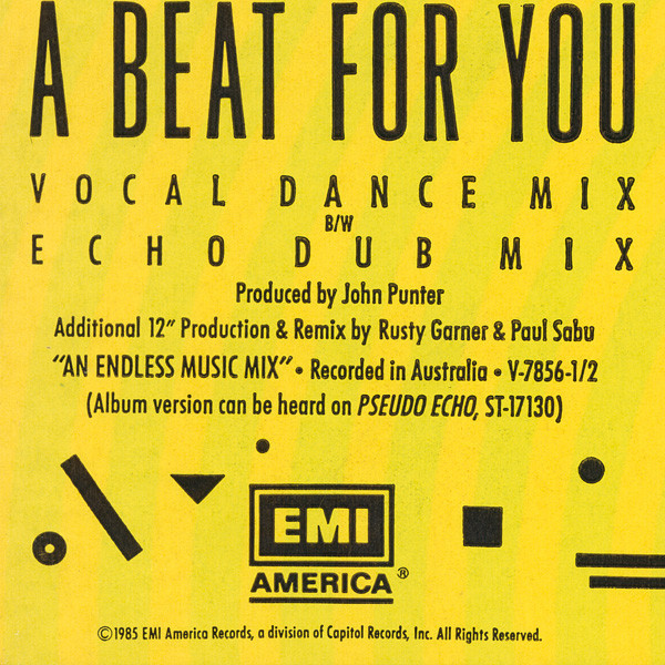 Pseudo Echo - A Beat For You | EMI America (V-7856) - 4