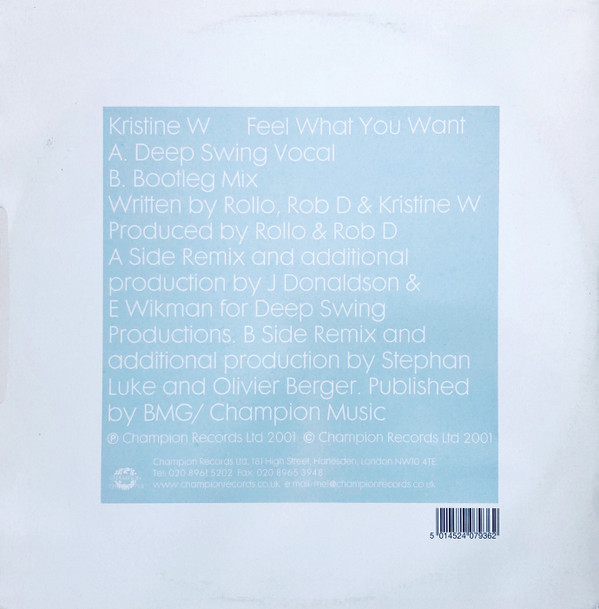 Kristine W - Feel What You Want | Champion (CHAMP12.793) - 2
