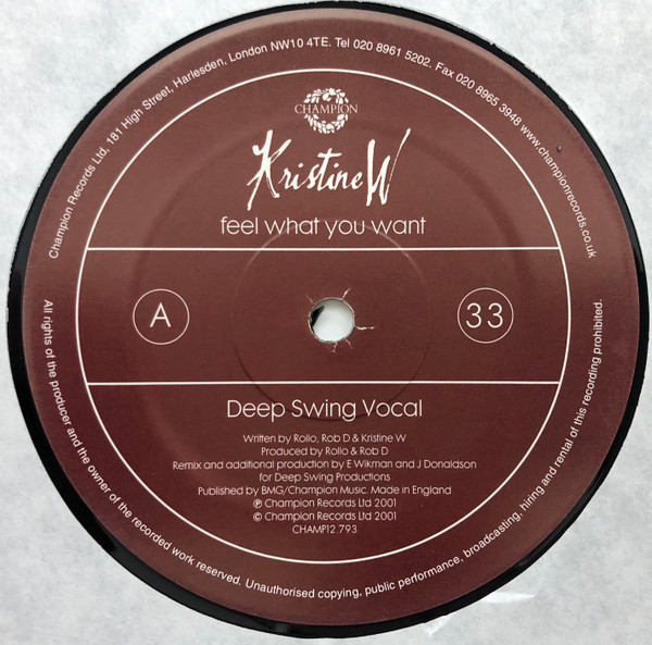 Kristine W - Feel What You Want | Champion (CHAMP12.793) - 3