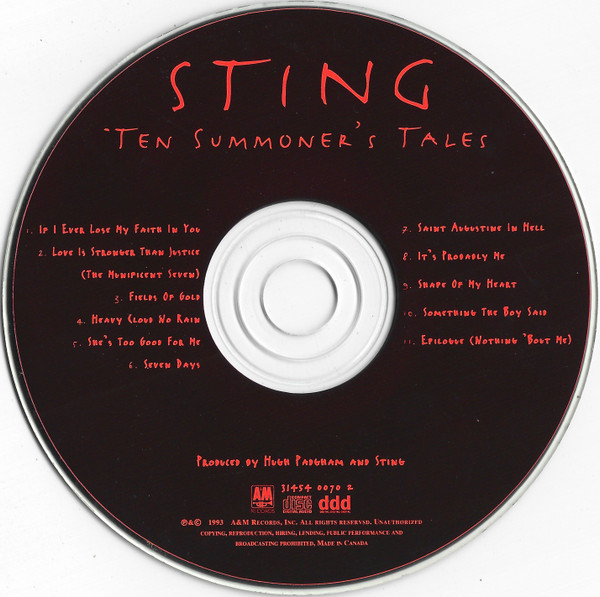 Sting - Ten Summoner's Tales | A&M Records (31454 0070 2) - 3 Sting - Ten Summoner's Tales | A&M Records (31454 0070 2) - 3