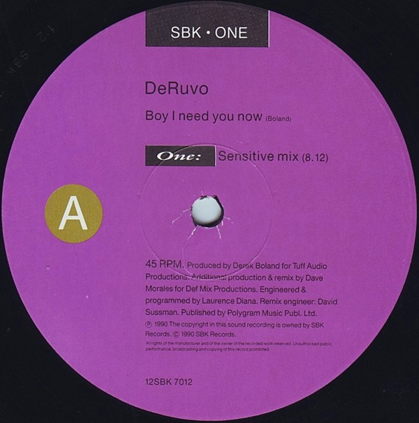 DeRuvo - Boy I Need You Now | SBK Records (12SBK 7012) - 3 DeRuvo - Boy I Need You Now | SBK Records (12SBK 7012) - 3